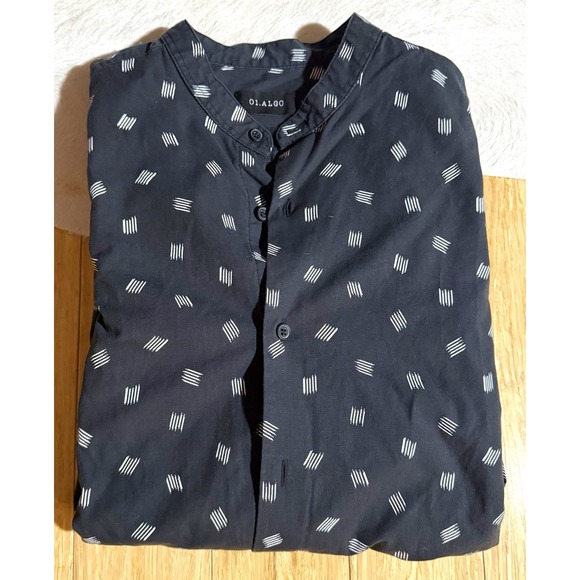 01.Algo Mens Size Small Blue Geometric Print Long Sleeve Button Down Slim Casual - Picture 4 of 4